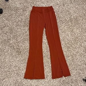 Zenana Outfitters Ribbed Flared Pants - Rust